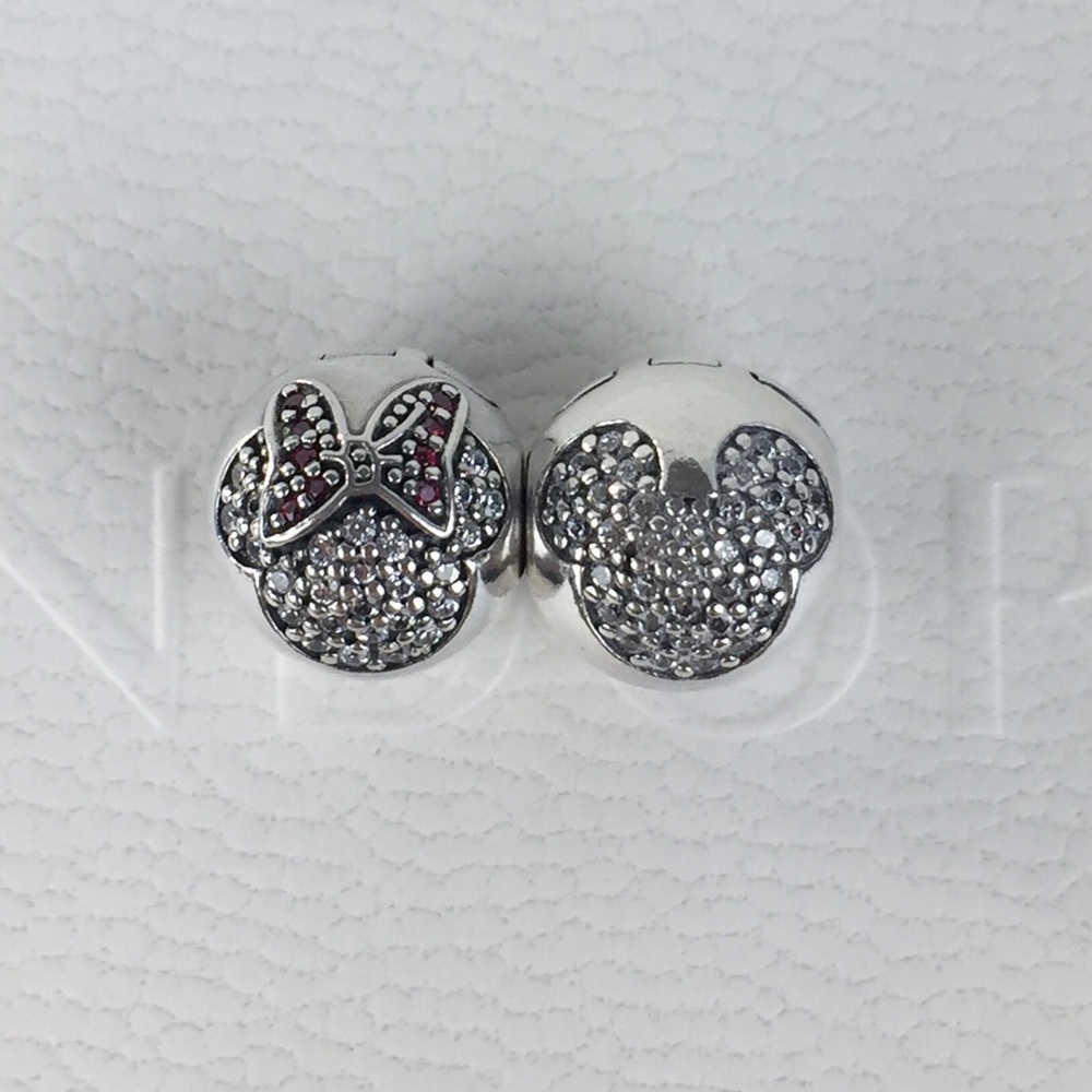 Authentic Pandora Mickey & Minnie Pave Clip Charms - Picture 1 of 8